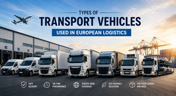 Različita transportna vozila koja se koriste u europskoj logistici, uključujući dostavne kombije, kamione, poluprikolice i rashladna transportna vozila